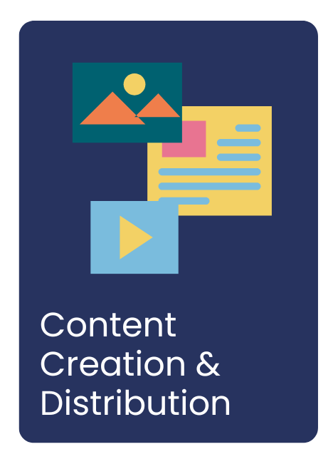 Cover of the free eBook “Content Creation & Distribution,” featuring icons for text, video, and images, designed to support learners in a digital marketing apprenticeship and professionals aiming to improve their content strategy.