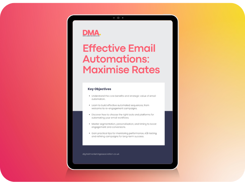 E-book front page titled effective email automations: maximise rates. Based on automation in email marketing