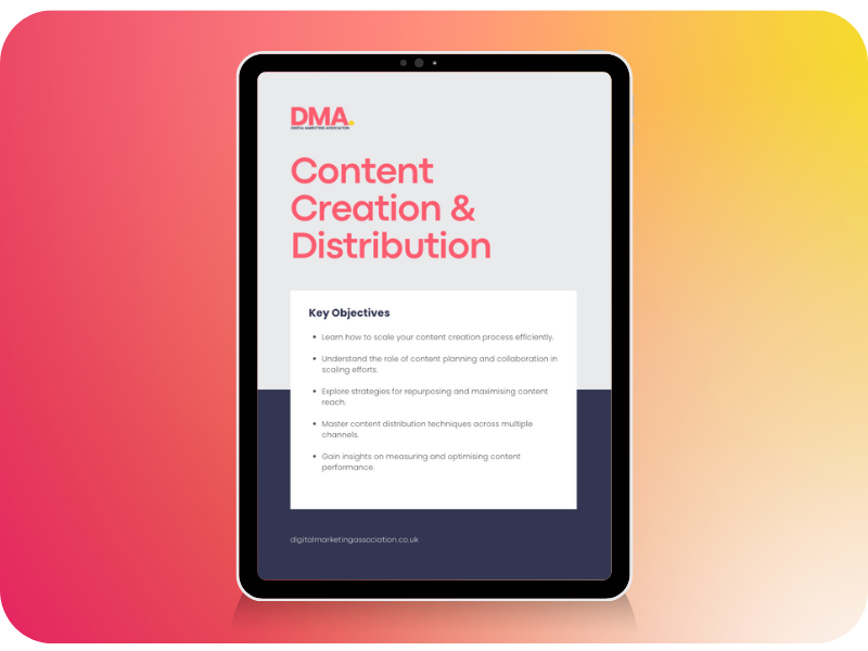 Ebook titled content creation and distribution, offering content marketing tips and tricks.