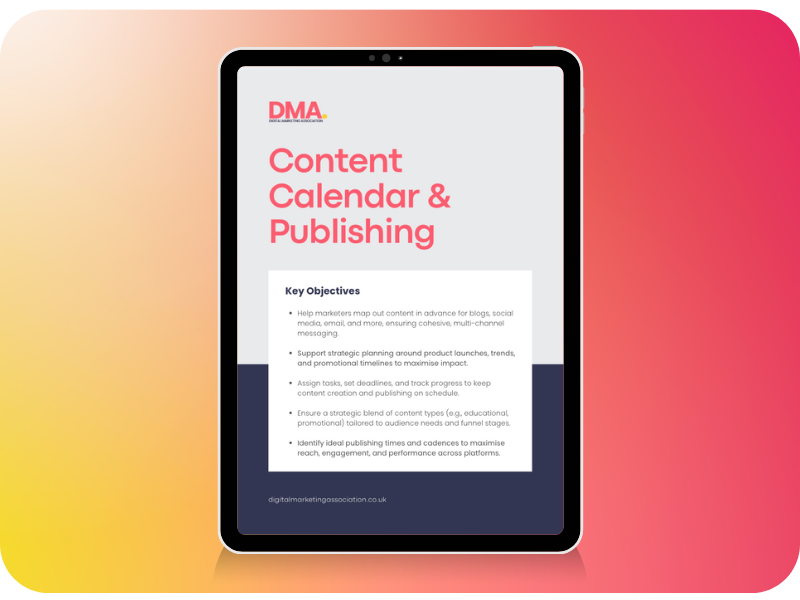 A front page of a toolkit providing content calendar example combined with a publishing schedule.