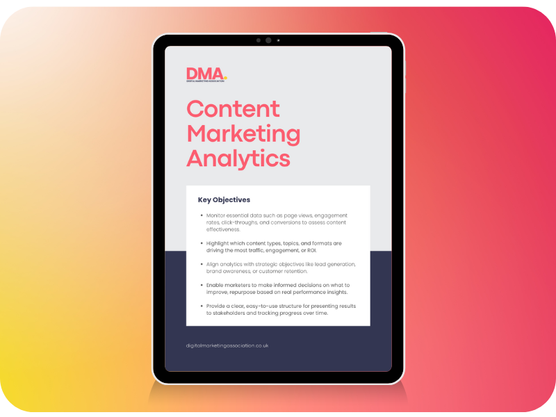 A front page cover of a toolkit titled content marketing analytics template.