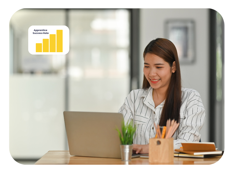 Apprentice developing digital skills on a laptop, highlighting learner success through Marketing Apprenticeships.