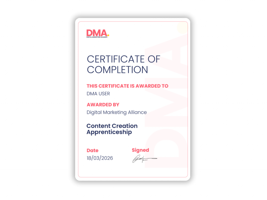 Preview of the content creator apprenticeship certificate