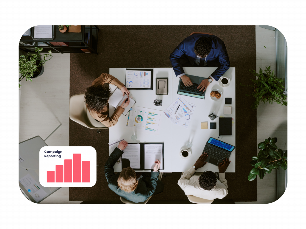 Team reviewing campaign reporting and data as part of a content creator apprenticeship focused on digital marketing performance and analytics