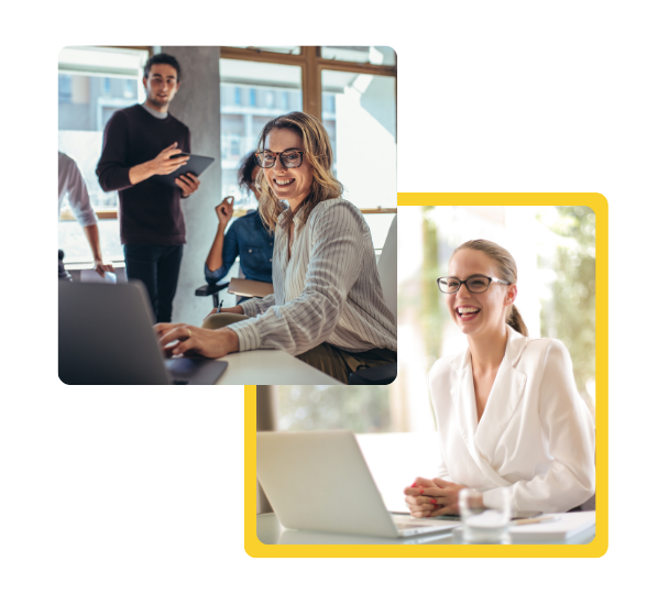 Two professional women engaging in online learning and team collaboration—illustrating real-world skill development through marketing apprenticeships.