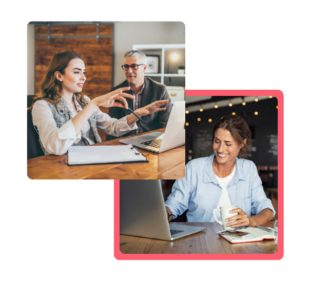 Two women engaged in online learning and mentorship, each working on laptops—illustrating flexible training and real-world support through social media marketing apprenticeships.